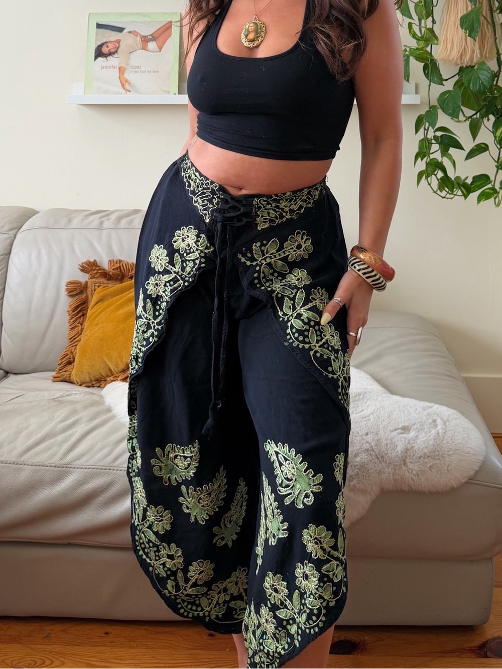 Y2K Bohemian Embroidered Black Harem Pants